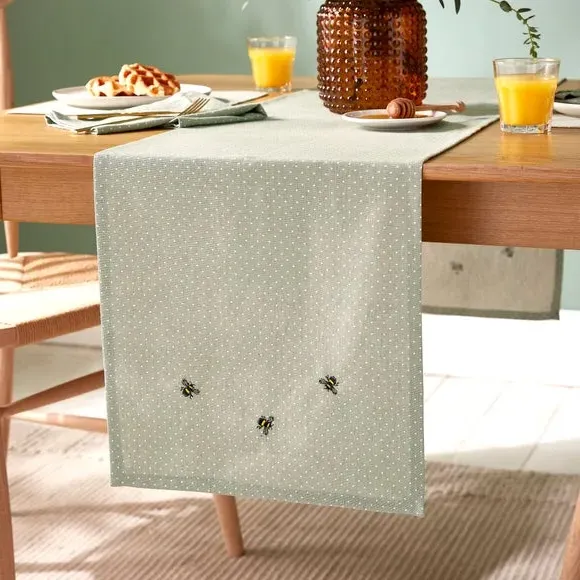 Bee Print Table Runner - Natural, Cotton Blend alternate view