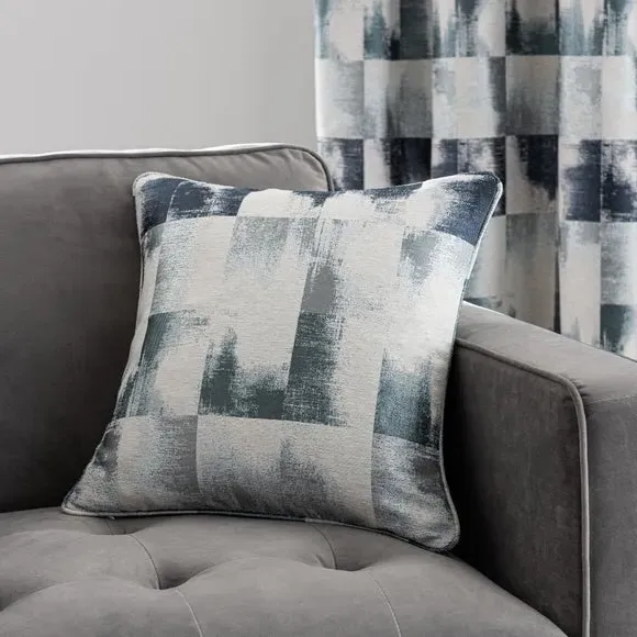 Eyelet Curtains with Jacquard - Navy, Polyester by Dunelm, image 6
