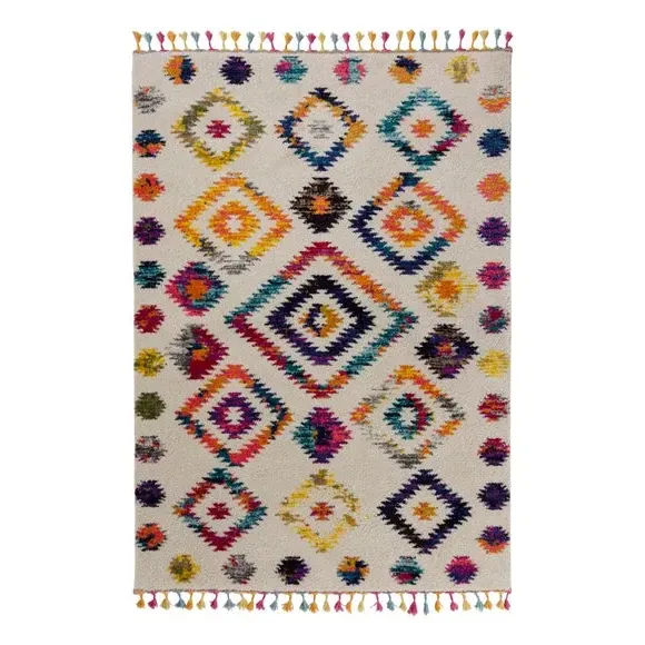 Berber Rug with Tassels - Multicoloured, Polypropylene alternate view