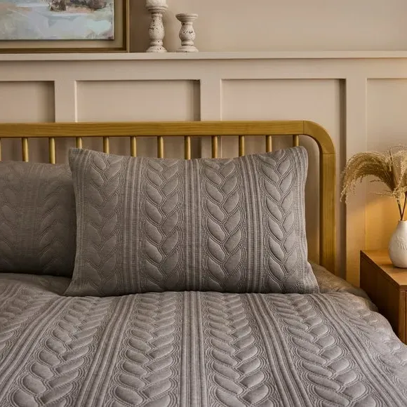 Berkley Cable Duvet Cover & Pillowcase Set - Grey alternate view