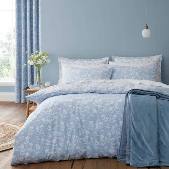 Bibury Floral Reversible Duvet Cover & Pillowcase Set - Blue, Cotton product