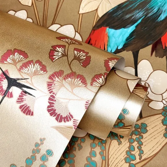 Bird & Floral Wallpaper - Ochre, Paper alternate view