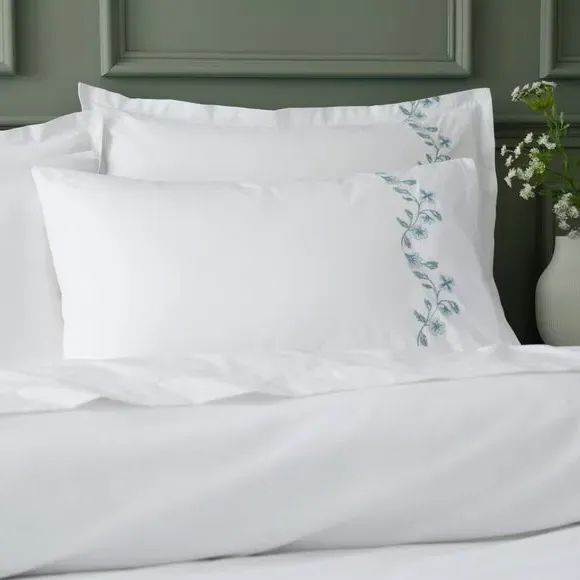 Birtley Embroidered Duvet Cover & Pillowcase Set - Blue, Cotton alternate view