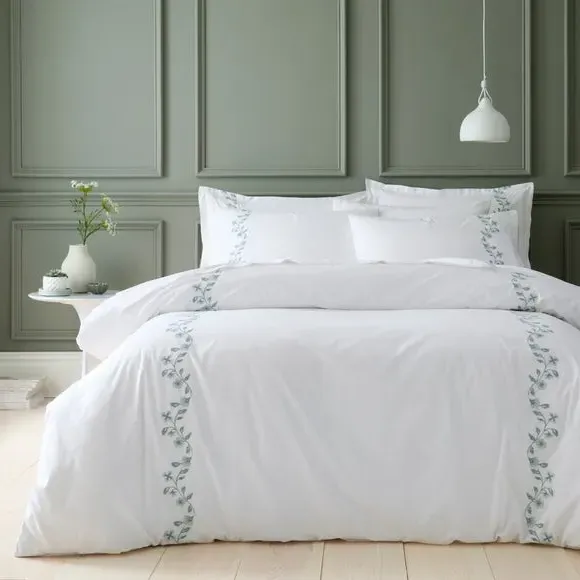 Birtley Embroidered Duvet Cover & Pillowcase Set - Blue, Cotton product