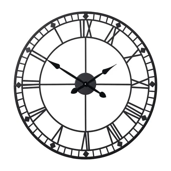 Round Wall Clock with Roman Numerals - Black, Metal alternate view