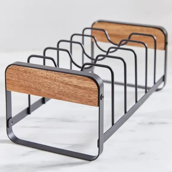 Wire Pan Lid Rack - Black, Iron & Acacia alternate view