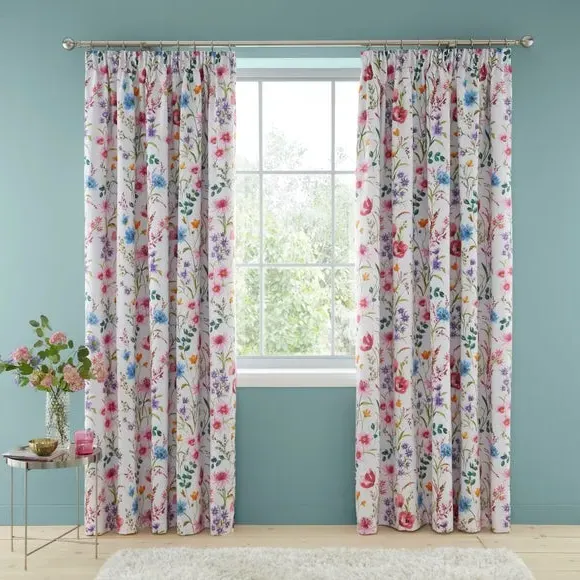 Foxley Ditsy Blackout Curtains with Pencil Pleat - Pink, Polycotton alternate view