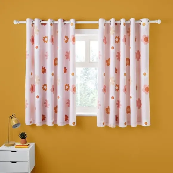 Retro Floral Blackout Eyelet Curtains - Orange, Polycotton alternate view