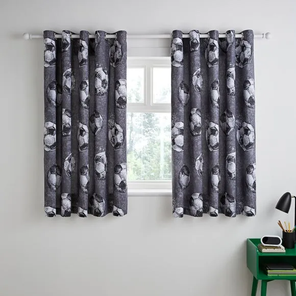 Blackout Eyelet Curtains Football Print - Grey alternate view