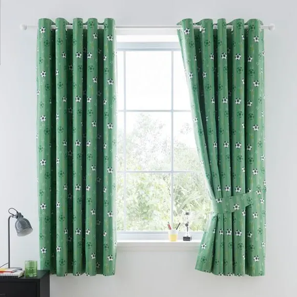 Blackout Eyelet Curtains - Green, Football Design alternate view