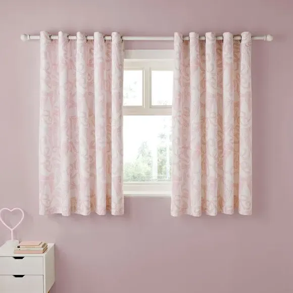Blackout Eyelet Curtains with Bows - Pink, Polycotton alternate view