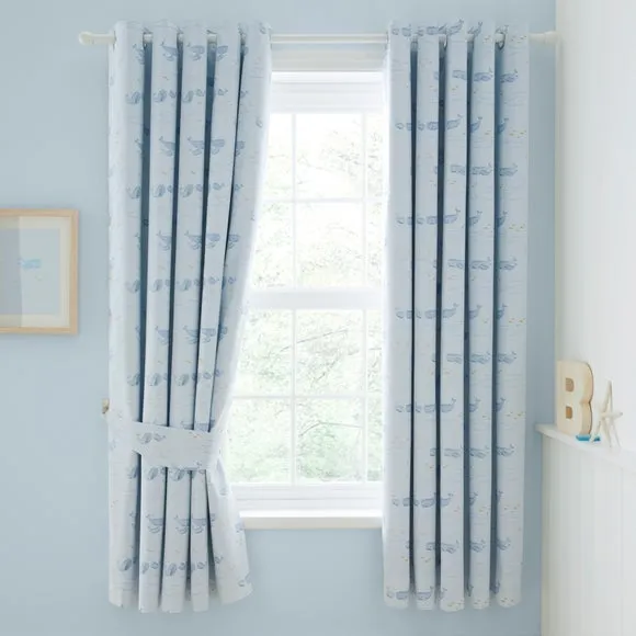 Blackout Eyelet Curtains with Whales - Blue, Cotton alternate view