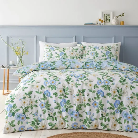 Blossom Floral Duvet Cover & Pillowcase Set - Blue, Polycotton alternate view