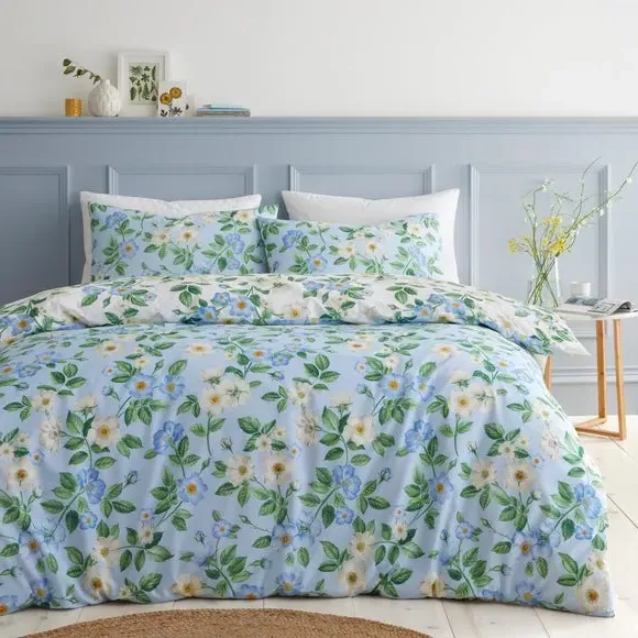 Blossom Floral Duvet Cover & Pillowcase Set - Blue, Polycotton product