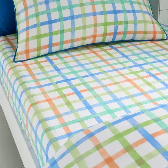 Blue Multi Check Fitted Sheet - Blue, Cotton product