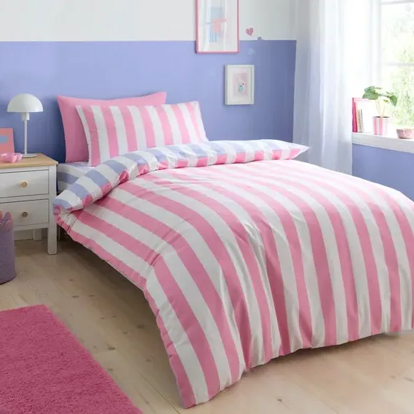 Bold Stripe Duvet Cover and Pillowcase Set - Pink, Cotton product