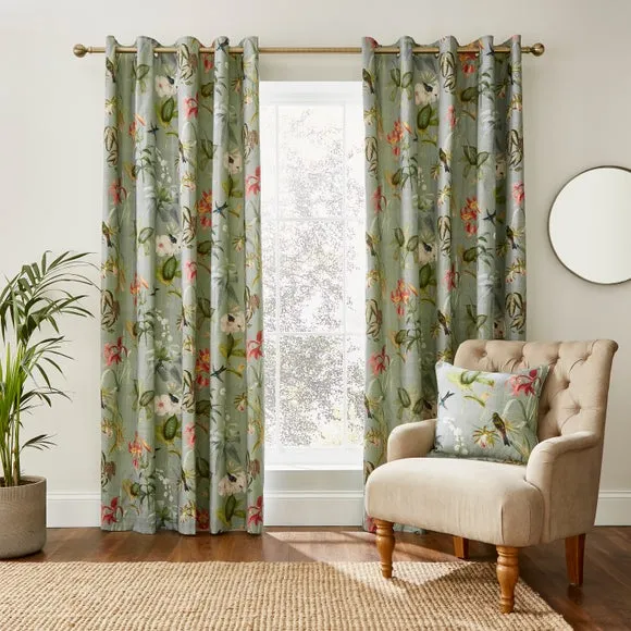 Botanical Eyelet Curtains - Green, Cotton alternate view
