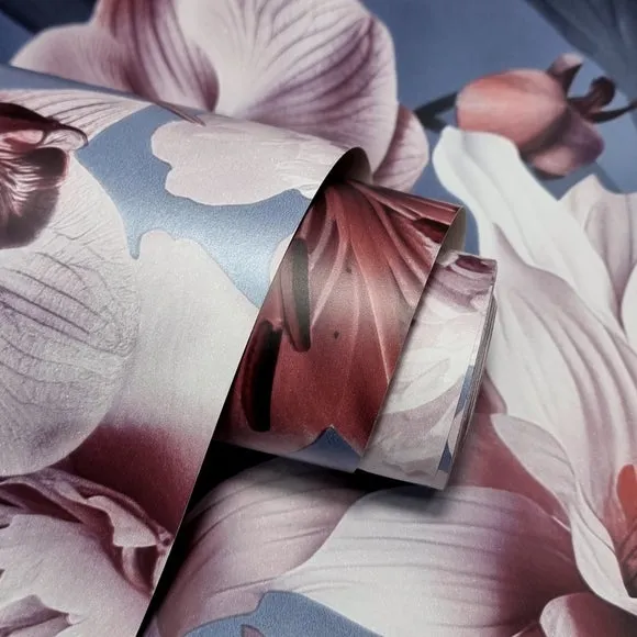 Floral Wallpaper with Matte Finish - Blue alternate view