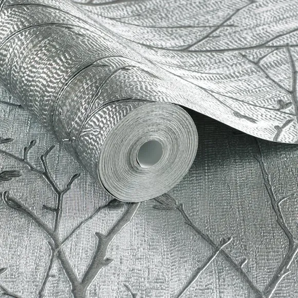 Sprig Floral Wallpaper - Silver, Water Silk alternate view