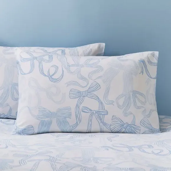 Bows Duvet Cover & Pillowcase Set - Blue, Polycotton alternate view