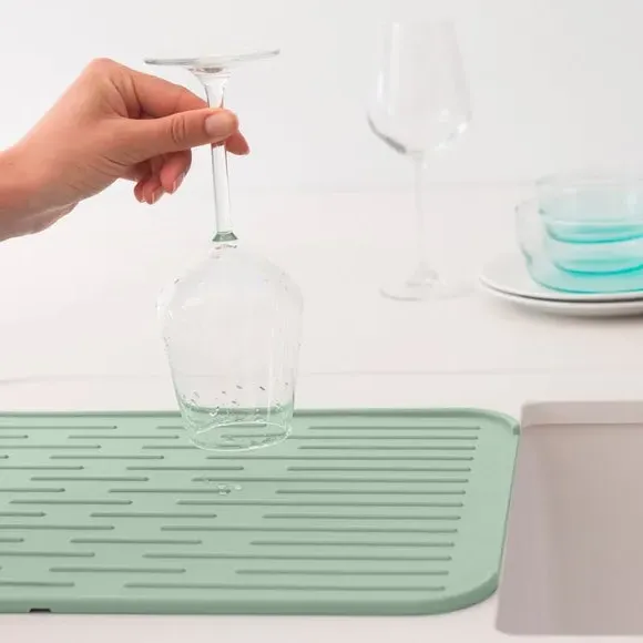 Dish Drying Mat with Ribs - Green, Silicone alternate view