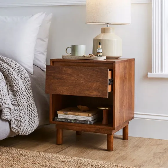 1 Drawer Bedside Table - Brown, Mango Wood alternate view
