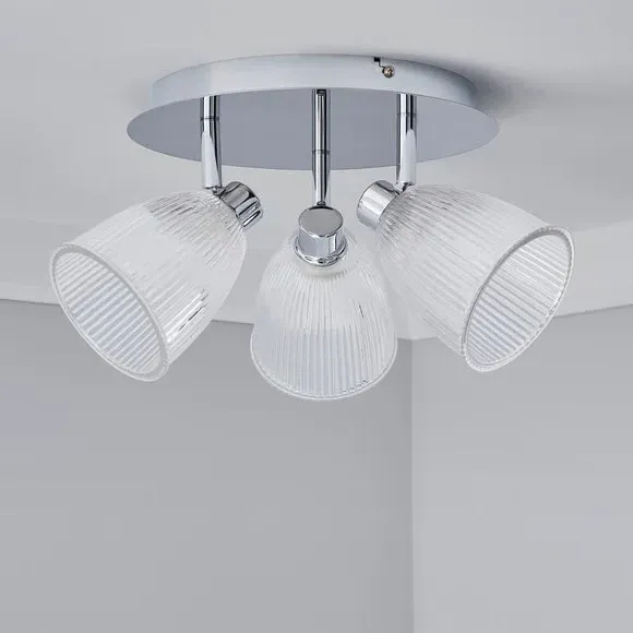 Bremont 3 Light Ribbed Glass Bathroom Semi Flush Spotlight - Silver alternate view