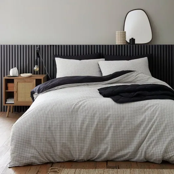 Brendan Check Duvet Cover & Pillowcase Set - Black, Polycotton alternate view