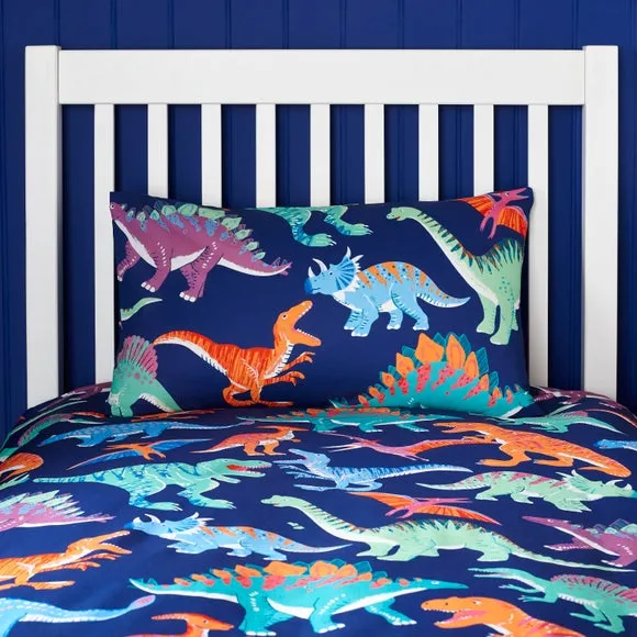 Bright Dino Duvet Cover and Pillowcase Set - Multicolor, Polycotton alternate view