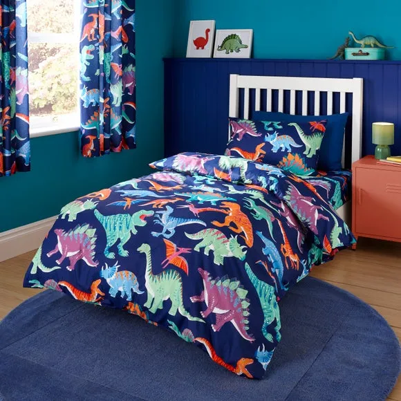 Bright Dino Duvet Cover and Pillowcase Set - Multicolor, Polycotton product