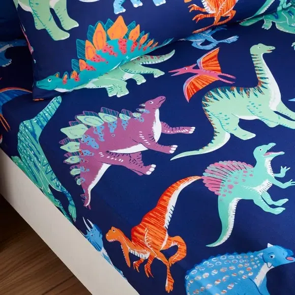 Bright Dino Fitted Bed Sheet - Multicolor, Polycotton product