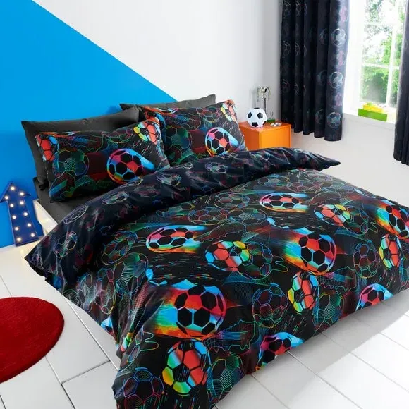 Bright Football Duvet Cover and Pillowcase Set - Black product