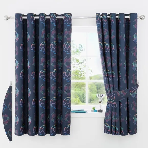Bright Football Eyelet Blackout Curtains - Black alternate view