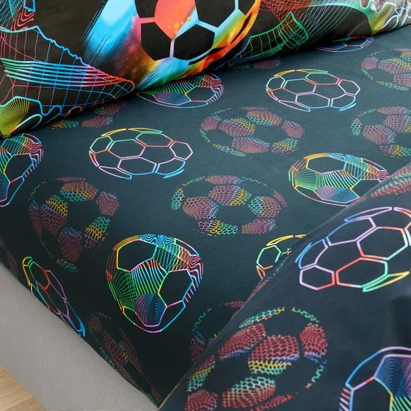 Bright Football Fitted Sheet - Black, Polycotton alternate view
