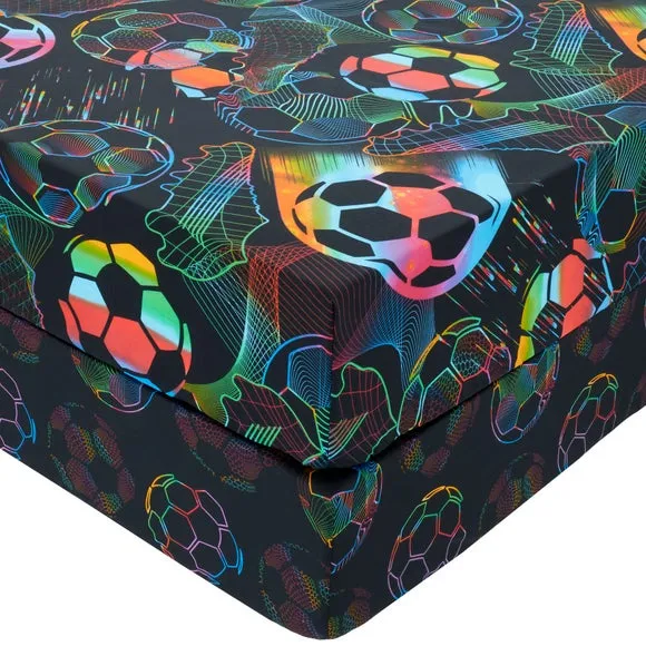 Bright Football Fitted Sheet - Black, Polycotton product