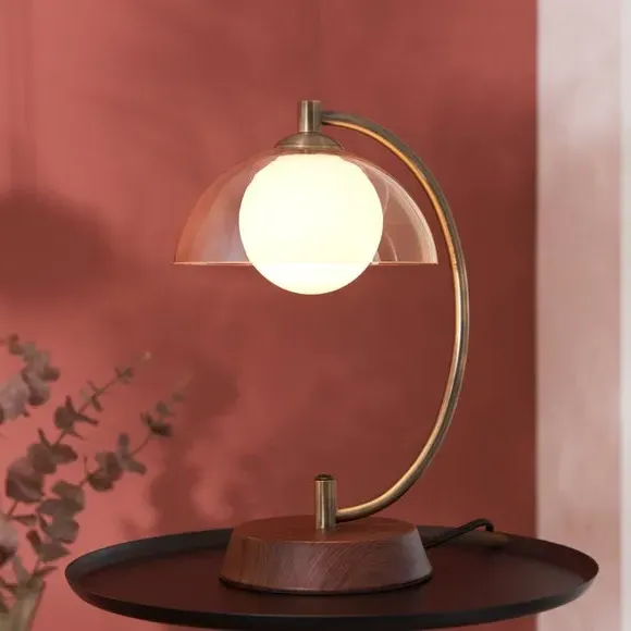 Table Lamp with Push Switch - Brass, Glass
