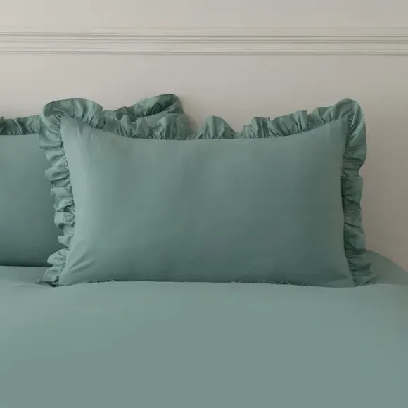 Briona Frilled Edge Duvet Cover & Pillowcase Set - Lilypad alternate view