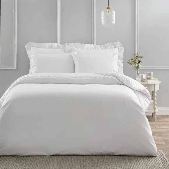 Broderie Lace Edge Duvet Cover & Pillowcase Set - White, Cotton alternate view