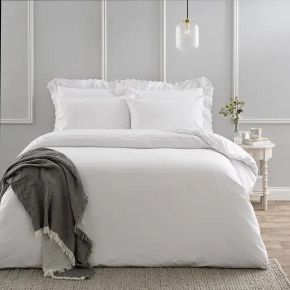 Broderie Lace Edge Duvet Cover & Pillowcase Set - White, Cotton product