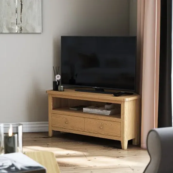 Bromley II Corner TV Unit for TVs up to 44" - Oak, Solid Wood product
