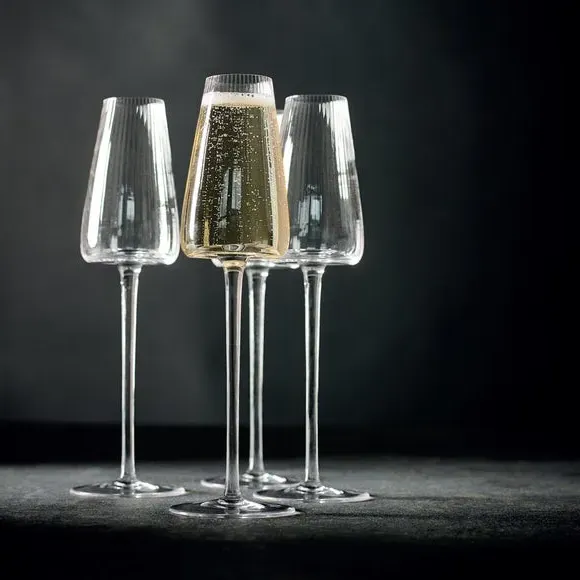 Brooke Set of 4 Ribbed Concave Champagne Flutes - Clear