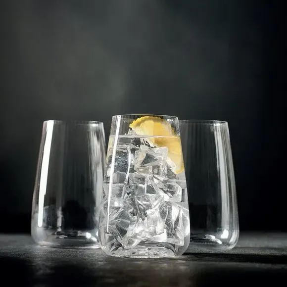 Brooke Set of 4 Ribbed Concave Highball Glasses - Clear