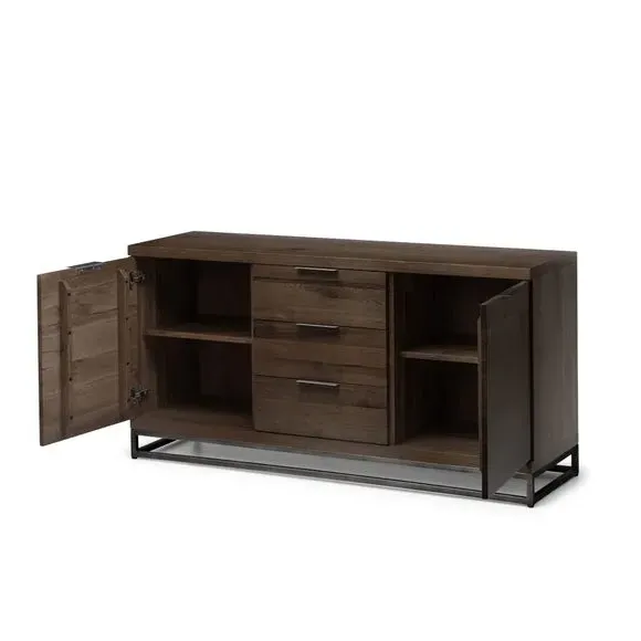 Sideboard with Metal Legs - Dark Oak, Solid Wood alternate view