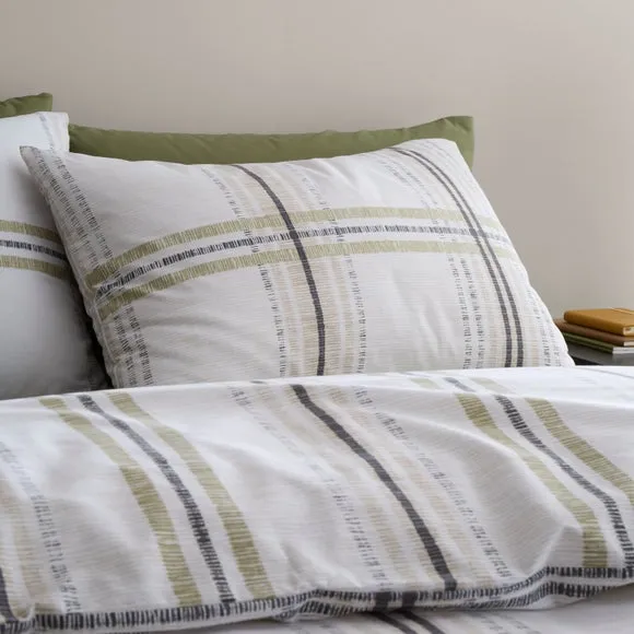 Bury Check Duvet Cover & Pillowcase Set - Olive Green, Polycotton alternate view