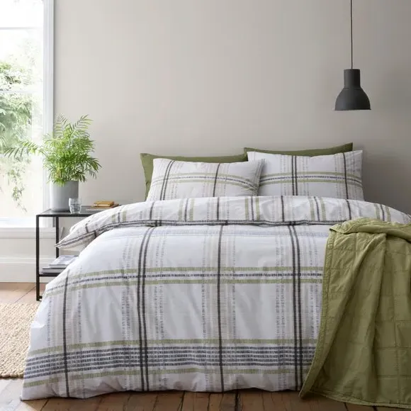 Bury Check Duvet Cover & Pillowcase Set - Olive Green, Polycotton product