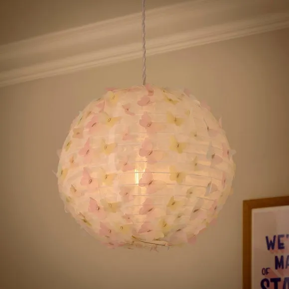 Butterfly Applique Round Lamp Shade - Multicolor, Paper alternate view
