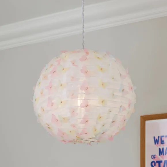 Butterfly Applique Round Lamp Shade - Multicolor, Paper product