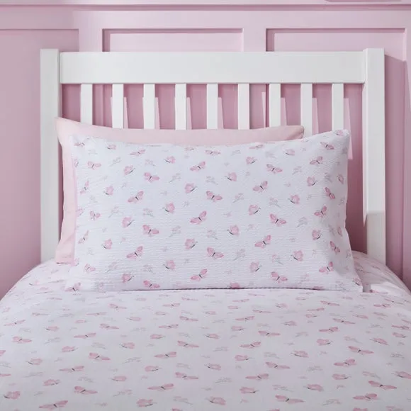Butterfly Seersucker Duvet Cover & Pillowcase Set - Pink, Cotton alternate view
