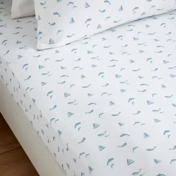 By The Sea Fitted Bed Sheet - Light Blue, Organic Cotton product