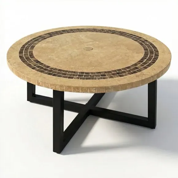 Round Coffee Table - Brown, Travertine Marble alternate view